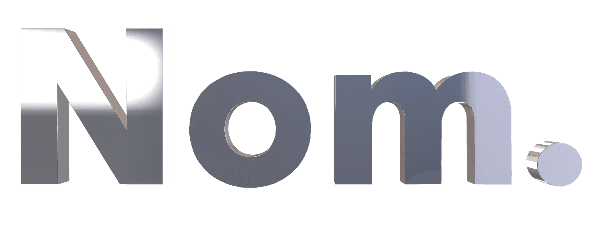 Nom logotype rendered in chrome