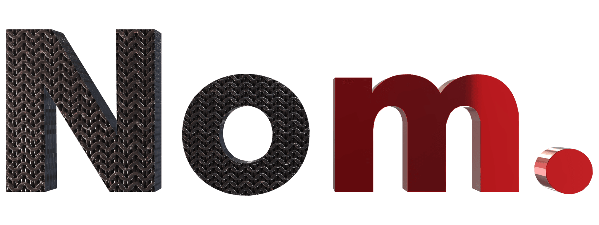 Nom logotype rendered in carbon